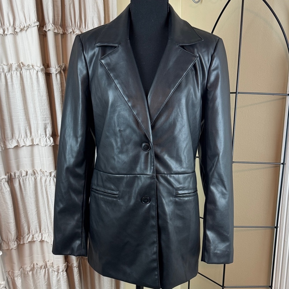 Garage Black Faux Leather Women's Blazer Jacket Size Small